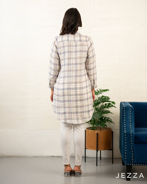 Casual Cotton Long Sleeve Tunic Top – Above Knee Length 70762